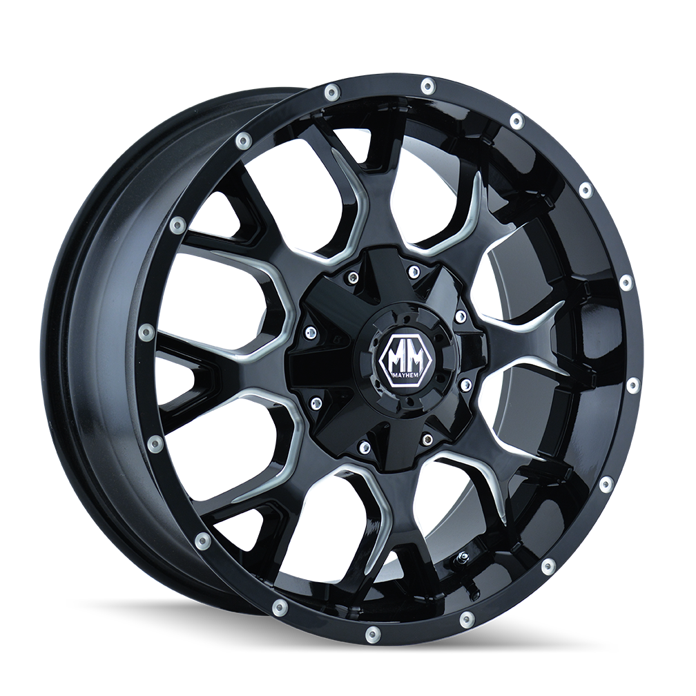 MAYHEM WARRIOR Gloss Black Milled Wheels - 20x9, 8x165.1 ET0 130.8 - Upgrade Your Ride Now!
